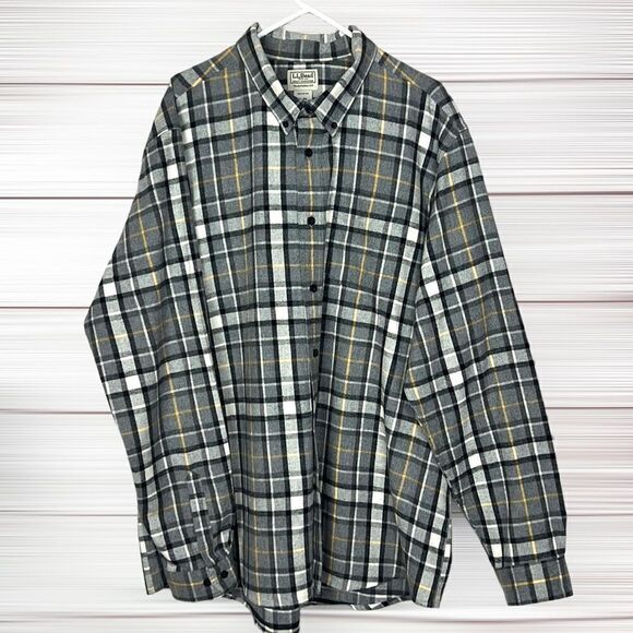 L.L. Bean Gray Plaid Cotton Flannel Long Sleeve Button Down Shirt XL - XXL - Picture 1 of 12